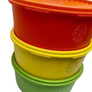 Tupperware #1204 Servalier Canister Set Green Yellow Orange